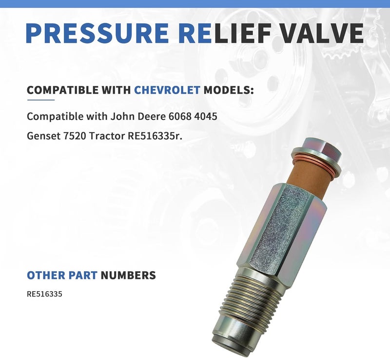 RABROPAR Store Fuel Rail Pressure Relief Valve RE516335 Compatible with John Deere 4045 6068 Genset 7520 Tractor - Image 2